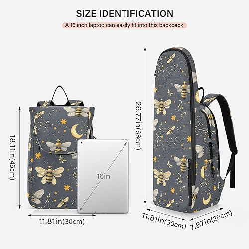 Miniatura 3 de Bolsa deportiva de tenis para mujer, bonita y resistente, diseño de estrellas, luna, abejas, gris, con capacidad para 2 raquetas para mujeres y