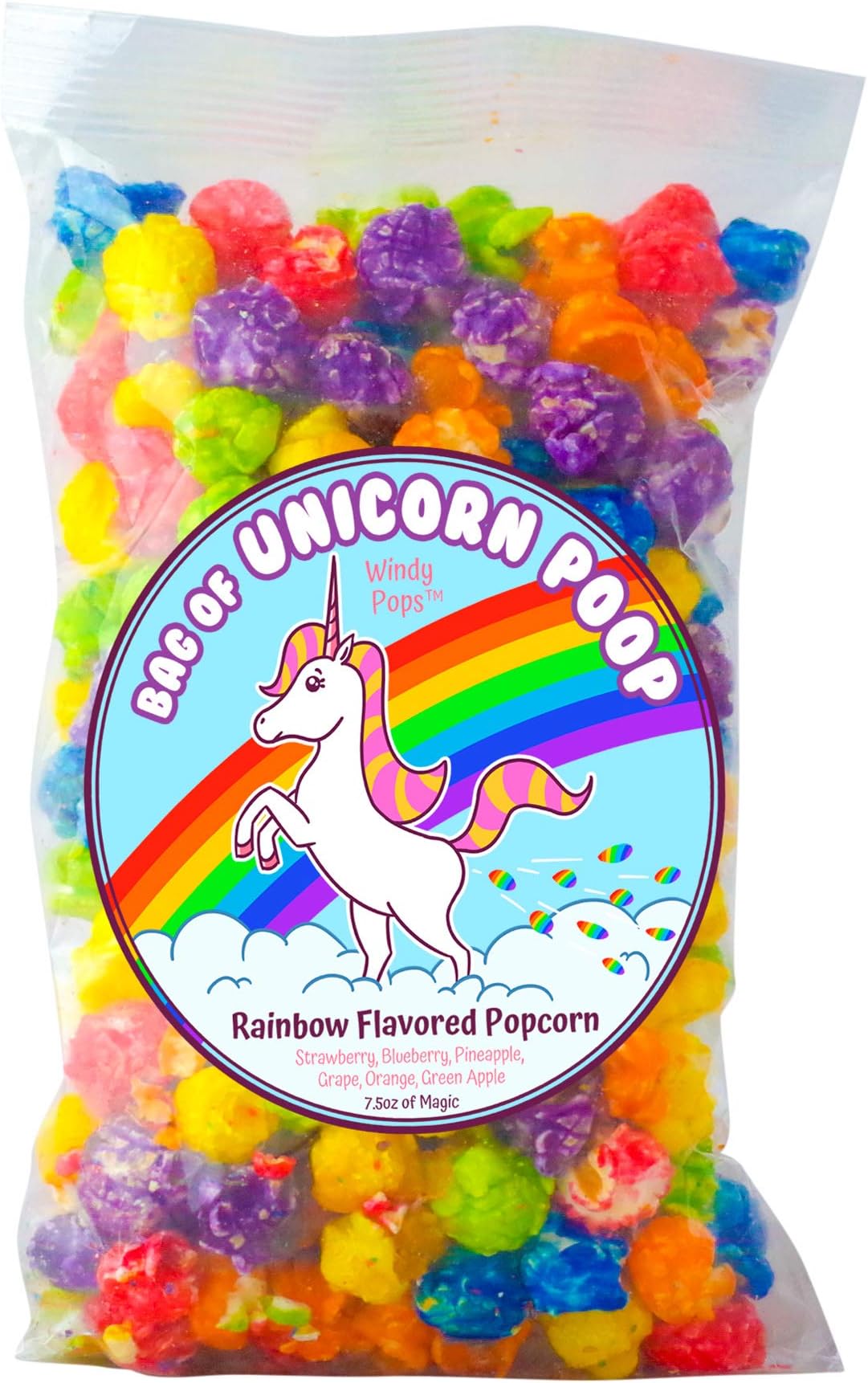 Bag of Unicorn Poop - Windy Pops Rainbow Flavored Popcorn - 7.5 Oz Bag of Glazed Popcorn Treat - Funny Gag Gift for Unicorn Lovers