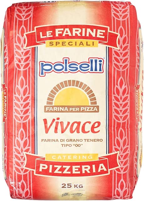 Polselli, Vivace, Tipo 00 double Zero Flour, for Pizza, Bread, Pastas, and more, All Natural, Unbleached, Unbromated, No Additives, Formulated for a 24-72 hour rise, (25 kg) 55 lbs by Polselli