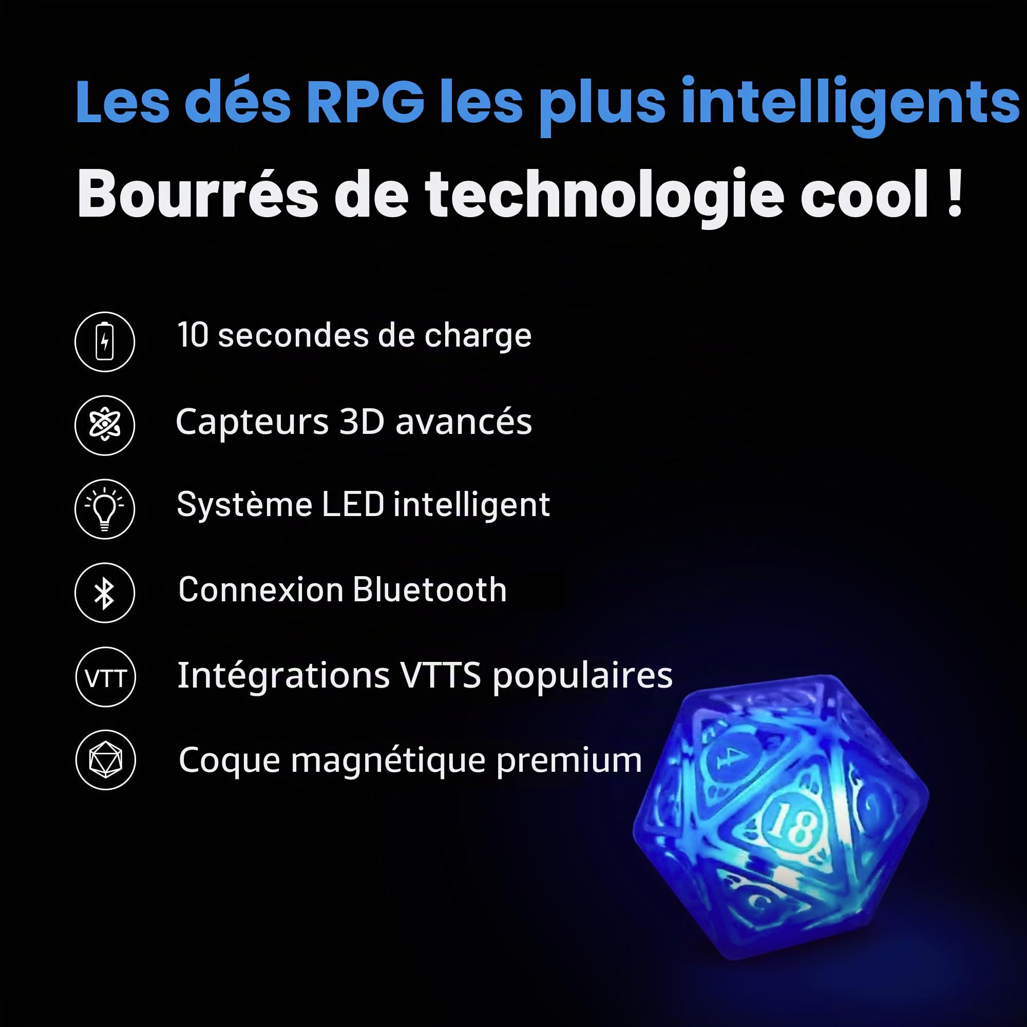 GoDice D20 Connected – La première Matrice polyédrique connectée au Monde pour Jouer au RPG en Ligne. Se connecte aux Plateformes Roll20, Foundry VTT et Discord. Matrice Physique, calculs en Temps