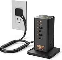 Vista 10 de Cargador USB C Block PD 100W, TESSAN Estación de Carga 6 en 1 para Múltiples Dispositivos, Cargador de Torre de Escritorio con 6 Puertos USB