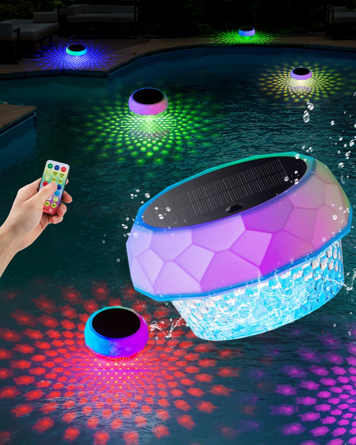Lumières flottantes au chlore, étanches IP68, rechargeables, RVB supérieur et inférieur changeant de couleur