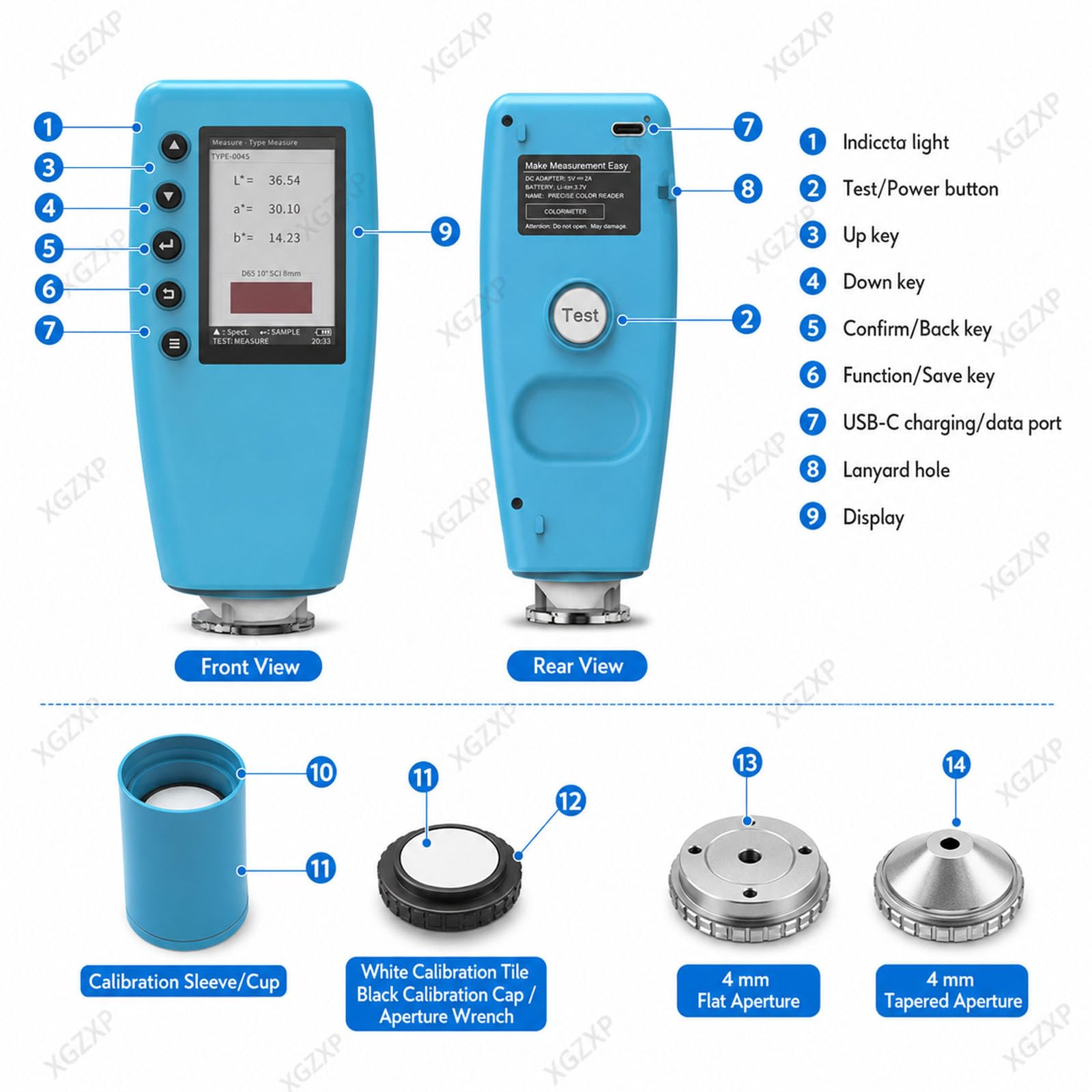 Tragbares Farbmessgerät, Farbdifferenzmessgerät Mit 4-mm-Öffnung, Cielab/Δe-farbmessgerät, Digitales Präzisionskolorimeter Für Farben, Lacke, Kunststoffe, Textilien Und Druck