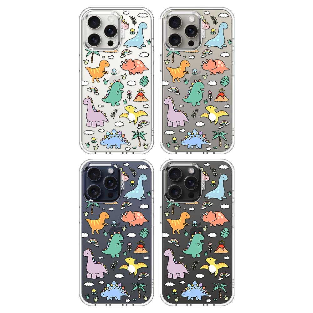 MOSNOVO Case for iPhone 15 Pro Max, [Buffertech 6.6ft Military-Grade Drop Protection] [Anti Peel Off Tech] Clear TPU Bumper Phone Case Cover Design - Dinosaur Land - 3