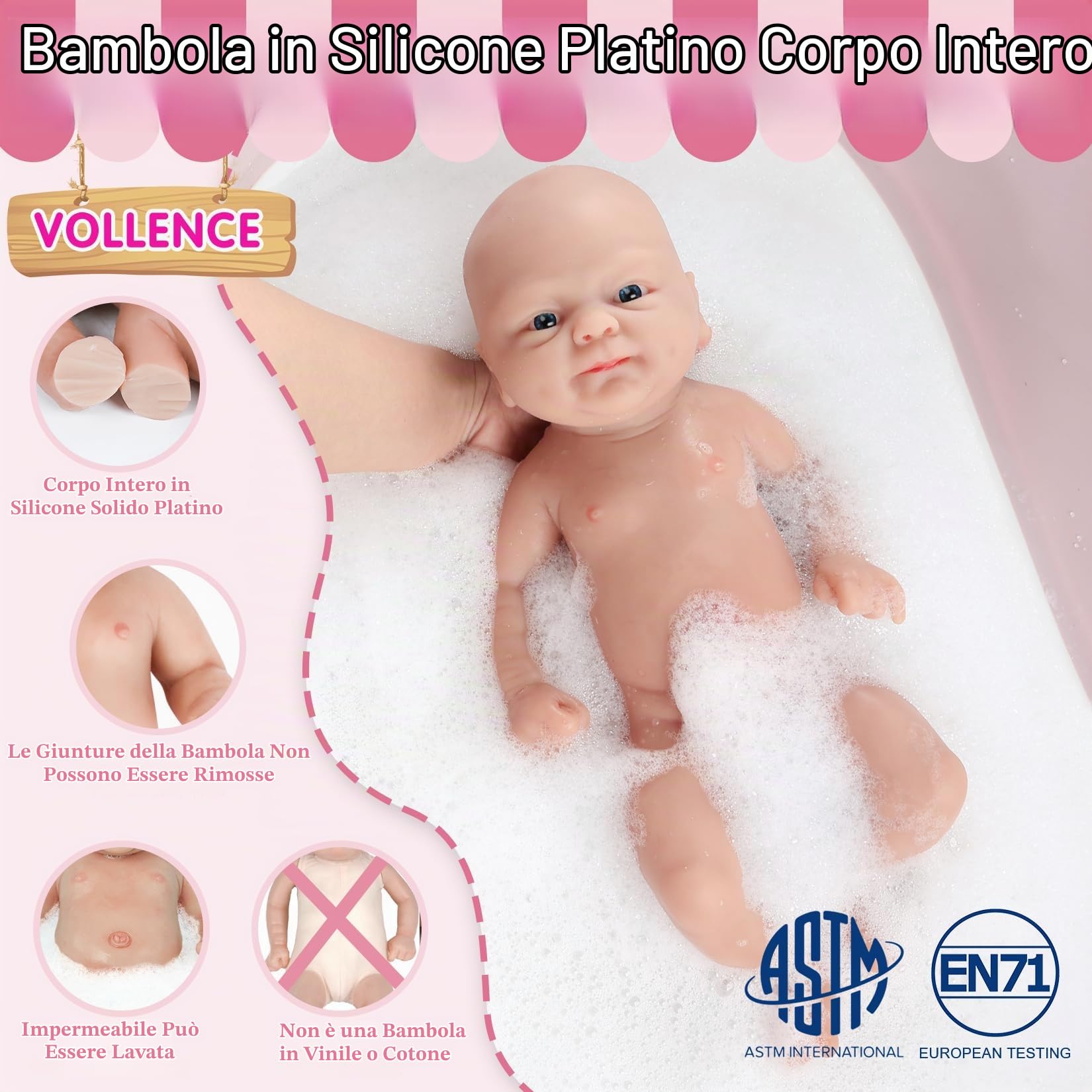 Vollence 36 cm Bambola in Silicone per Bambini, Un Regalo Speciale per Compleanni e Natale per Bambini e Neonati - Ragazza