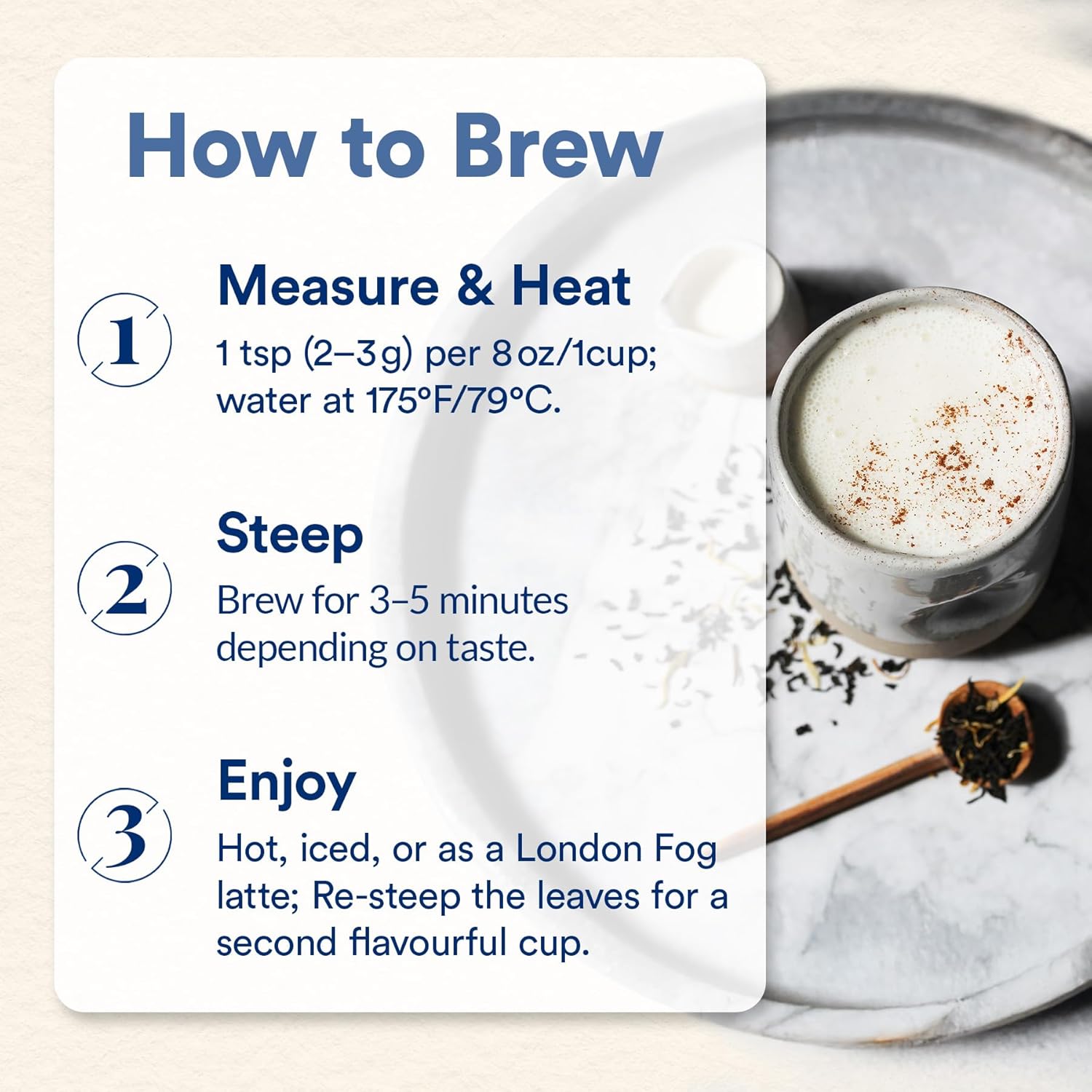 JusTea CREAM EARL GREY | Loose Leaf Black Tea | Recyclable Refill Pouch | 160+ Cups (12.7oz) | High Caffeine | Award-Winning | Fair Trade | Non-GMO