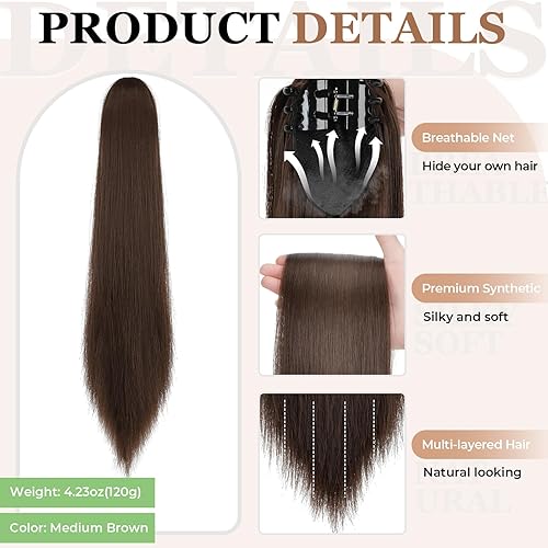Miniatura 3 de Extensión de cola de caballo de 18 pulgadas, 20 pulgadas, larga, rizada, ondulada, recta, con clip, de aspecto natural, extensión de cabello