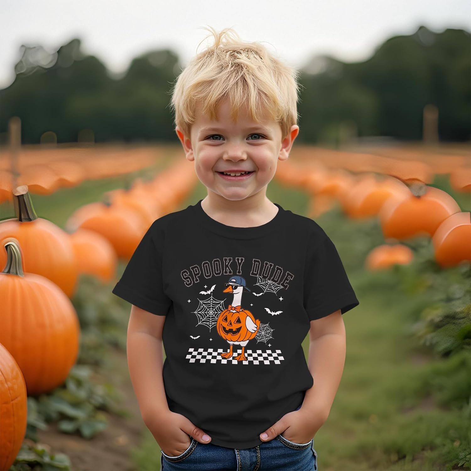 CM C&M WODRO Kid Spooky Dude Goose Pumpkin T-Shirt Short Sleeve Tee Tops