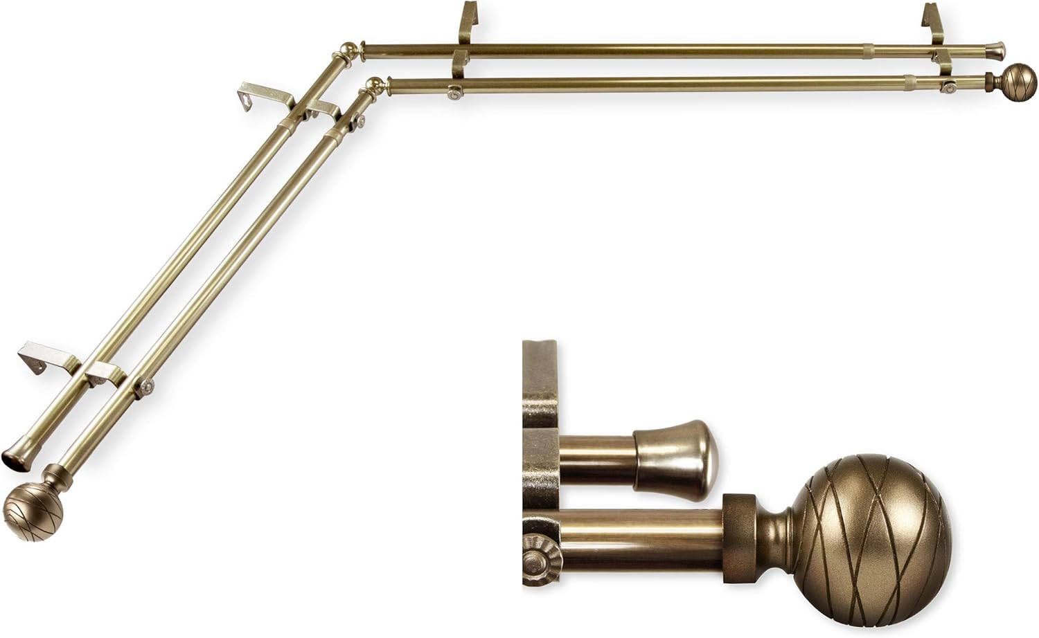 A&F Rod Decor - Ferrero 13/16" Corner Window Double Curtain Rod 48-84" - Satin Nickel