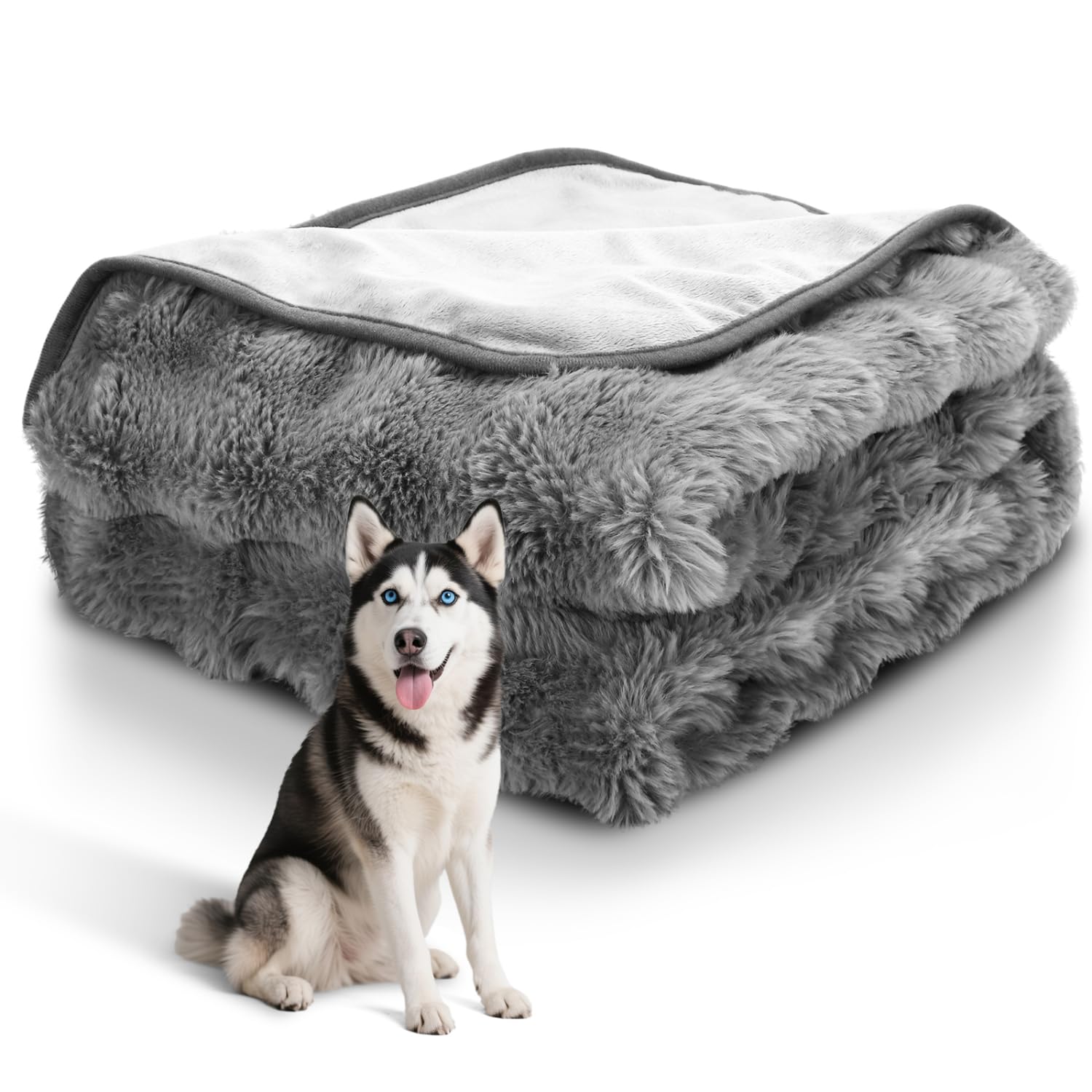 Nobleza Dog Blanket Large Washable 120x100cm, 400GSM Fluffy Bubble Fleece Pet Blanket, Premium Dog Blankets for Large Dogs and Cats, Reversible Ultra Soft Warm Pet Throw Blankets for Bed Sofa, Grey