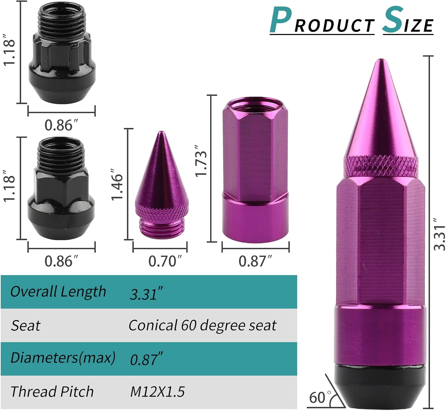20PCS M12x1.5 Anti Theft Wheel Spikes Lug Nut,Replacement for 2006-2019 Fusion,2012-2019 Focus,2001-2019 Escape Aftermarket Wheel(Purple)