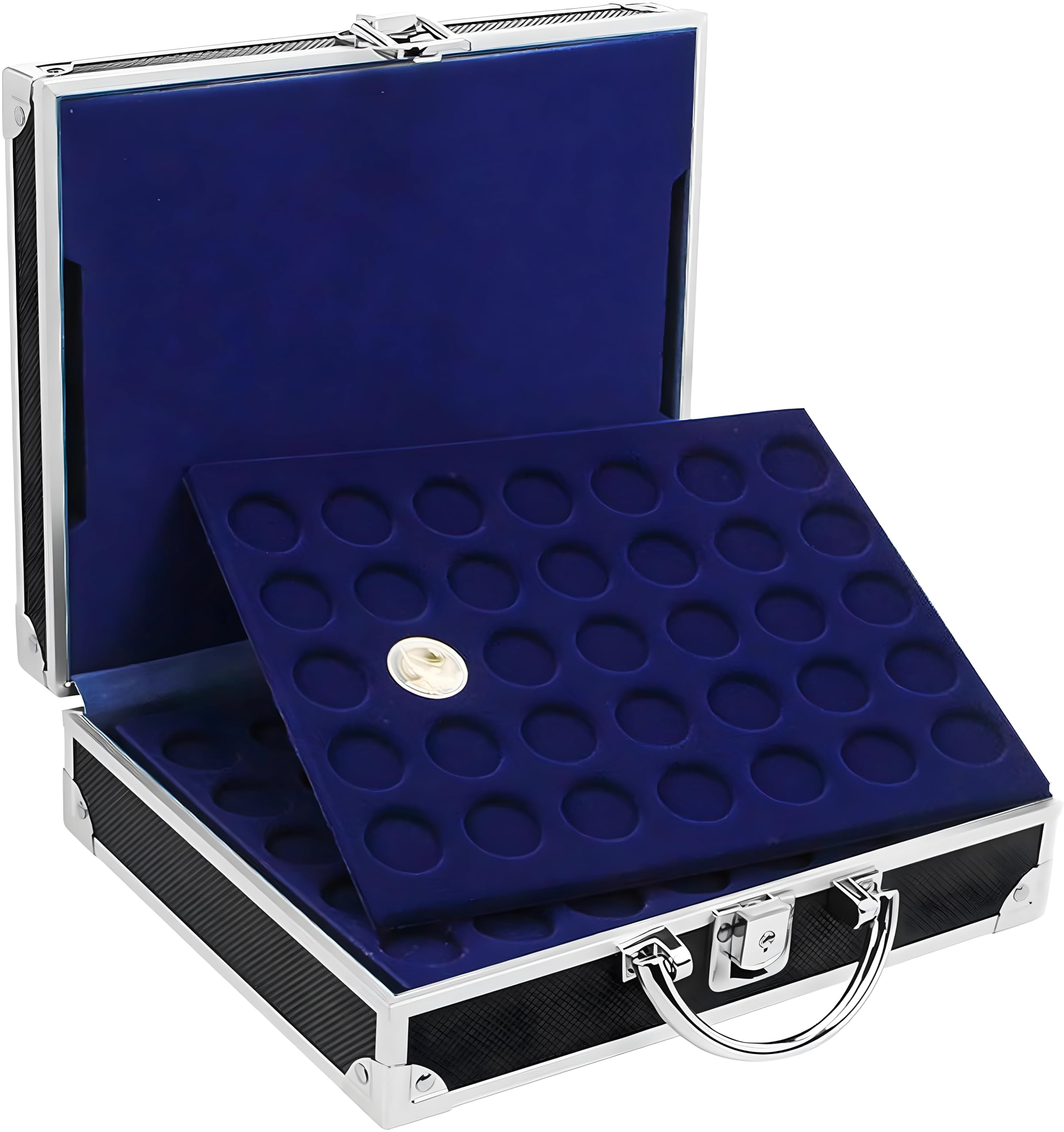 Safe 9816 maletín numismático Negro - con 6 Cuadros 6826 SP para 210 Monedas de 2 Euros - Maleta numismática - Colector Pieces 2 Euros