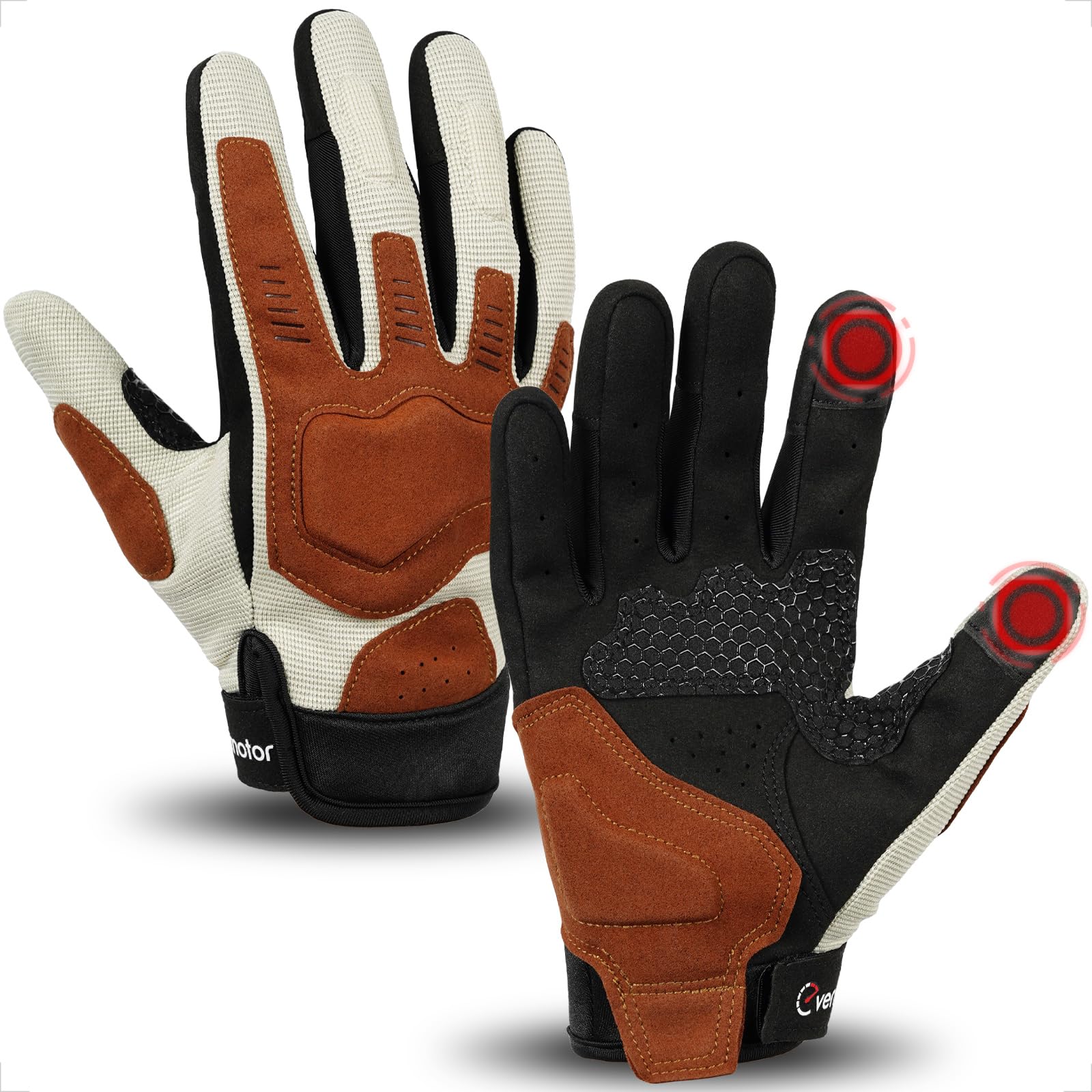 evermotor Motorradhandschuhe, Motorrad Handschuhe Herr Damen, Atmungsaktive Sommer Handschuhe Touchscreen für Motorrad, Motocross, Roller, Moped, Quad, ATV, Mountainbike (Beige Braun, M)
