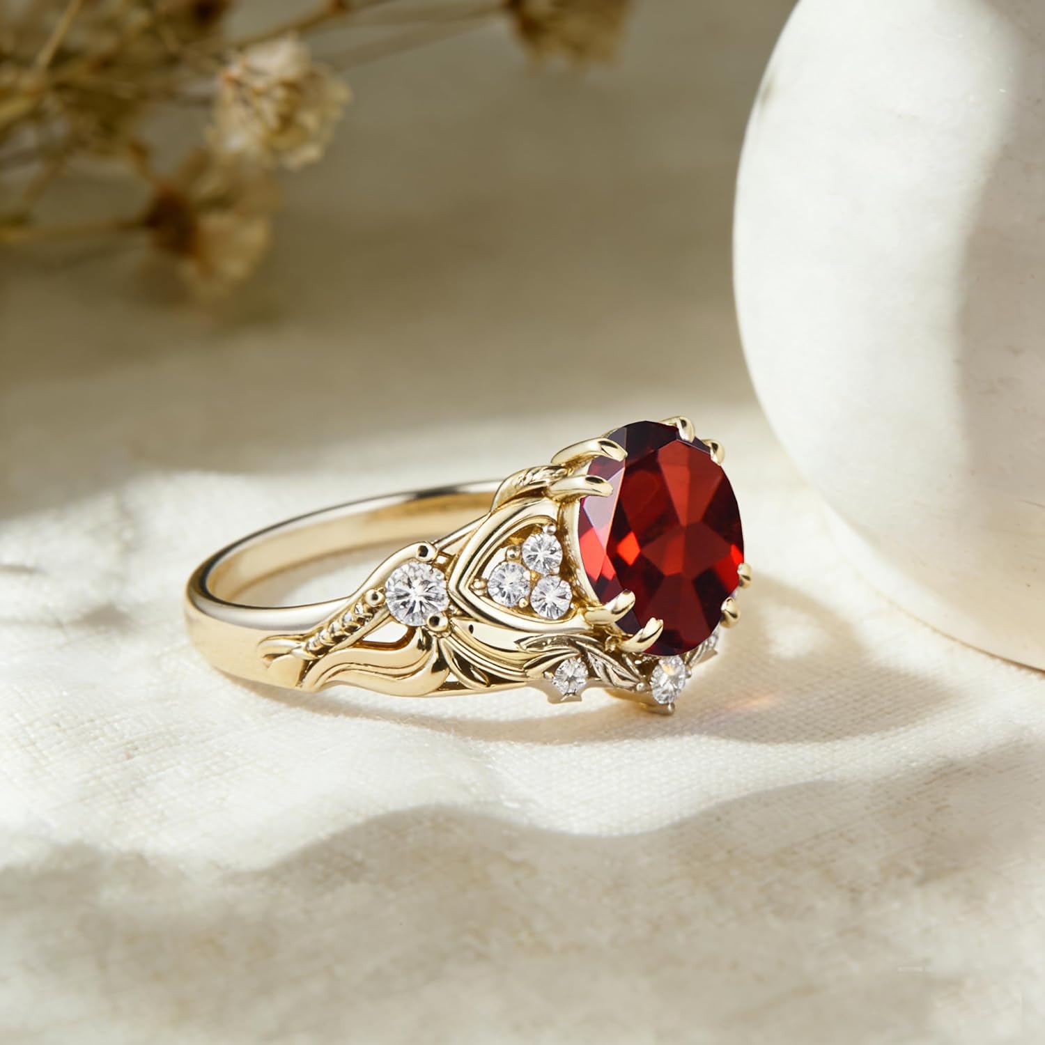 Gemstone Vintage Rings for Women S925 Sterling Silver Round Cut 1.0 Carat Gemstone with Moissanite Promise Engagement Anniversary Ring for Her - Image 3