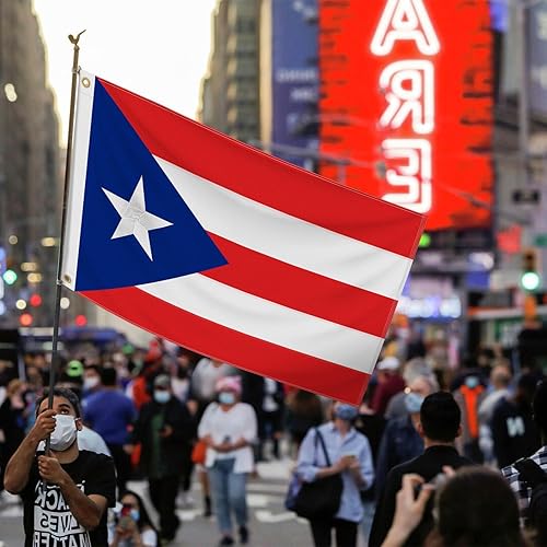 Miniatura 4 de Bandera de Puerto Rico de 3 x 5 pies para exteriores, tela de poliéster 210D resistente  Estrella bordada y cuatro filas cosidas extremos con 2