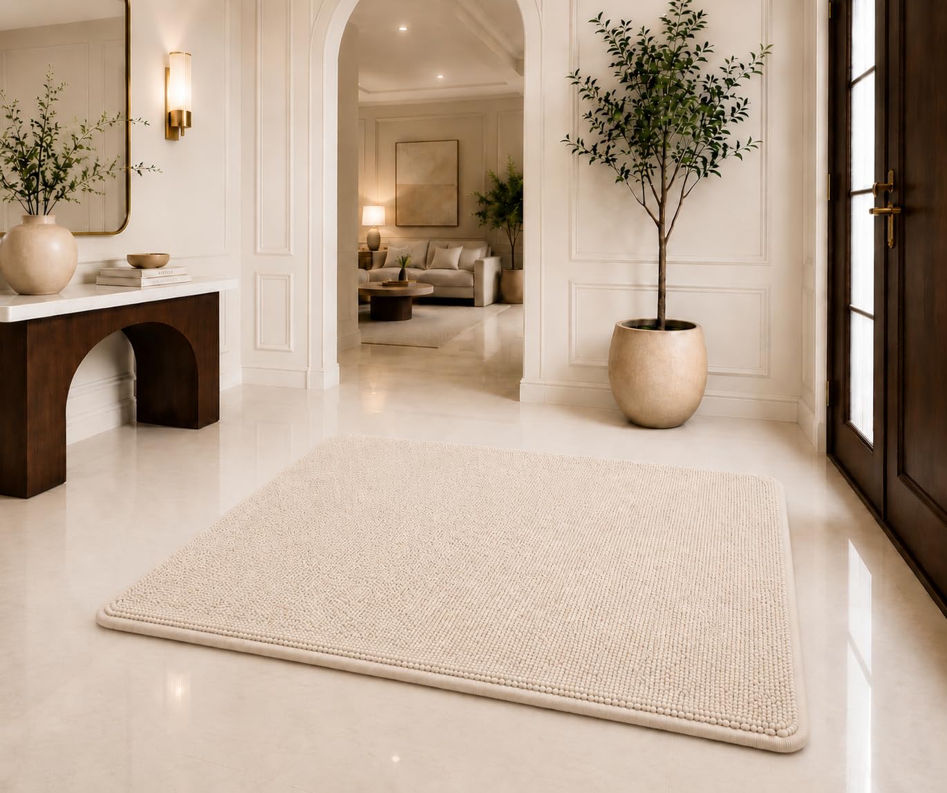 Door Mat for Home Entrance, 100% Cotton Soft & Absorbent Floor Mat, Non-Slip, Quick Dry Washable Multipurpose for Bathroom,Bedroom,Kitchen, Living Room & Entryway, Light Beige Plain, 22 x 35 Inches-image-25