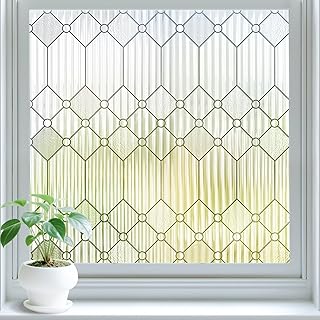 SUNBABY Reeded Glass Window Privacy Film, Frosted Glass Window Film for Bathroom & Front Door, Static Cling Decorative 3D Window Stickers Day and Night Privacy Sun Heat Blocking (17.5 x 78.7 Inch)