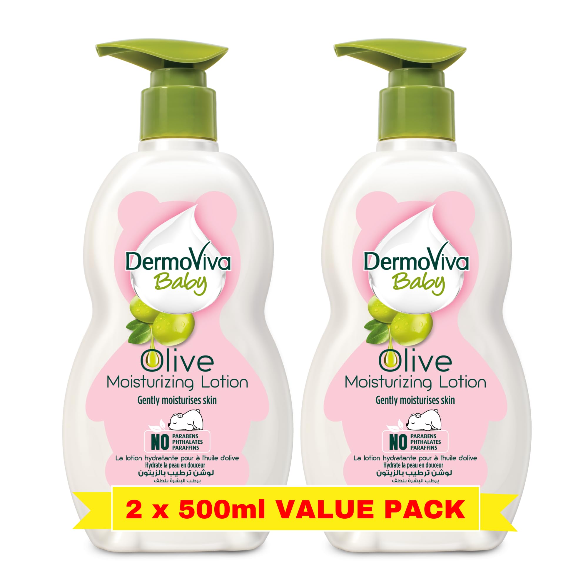 DermovivaOlive Moisturizing Baby Lotion 2x500ml | Gently Moisturizes with Wholesome Nourishment | No Paraben, Paraffins, Sulfate and Phthalates | Super Value Pack