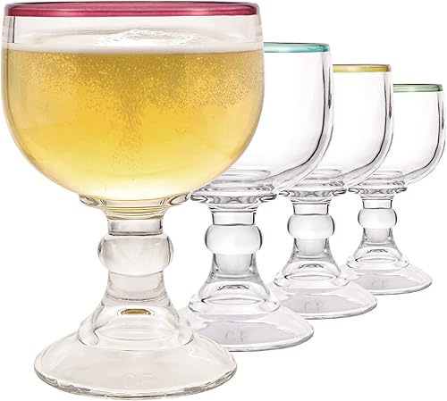 Chefcaptain 4 colores Margaritas Schooner Glass Four- Copa extragrande de 21.5 onzas estilo cristal cero plomo color borde camarón cóctel