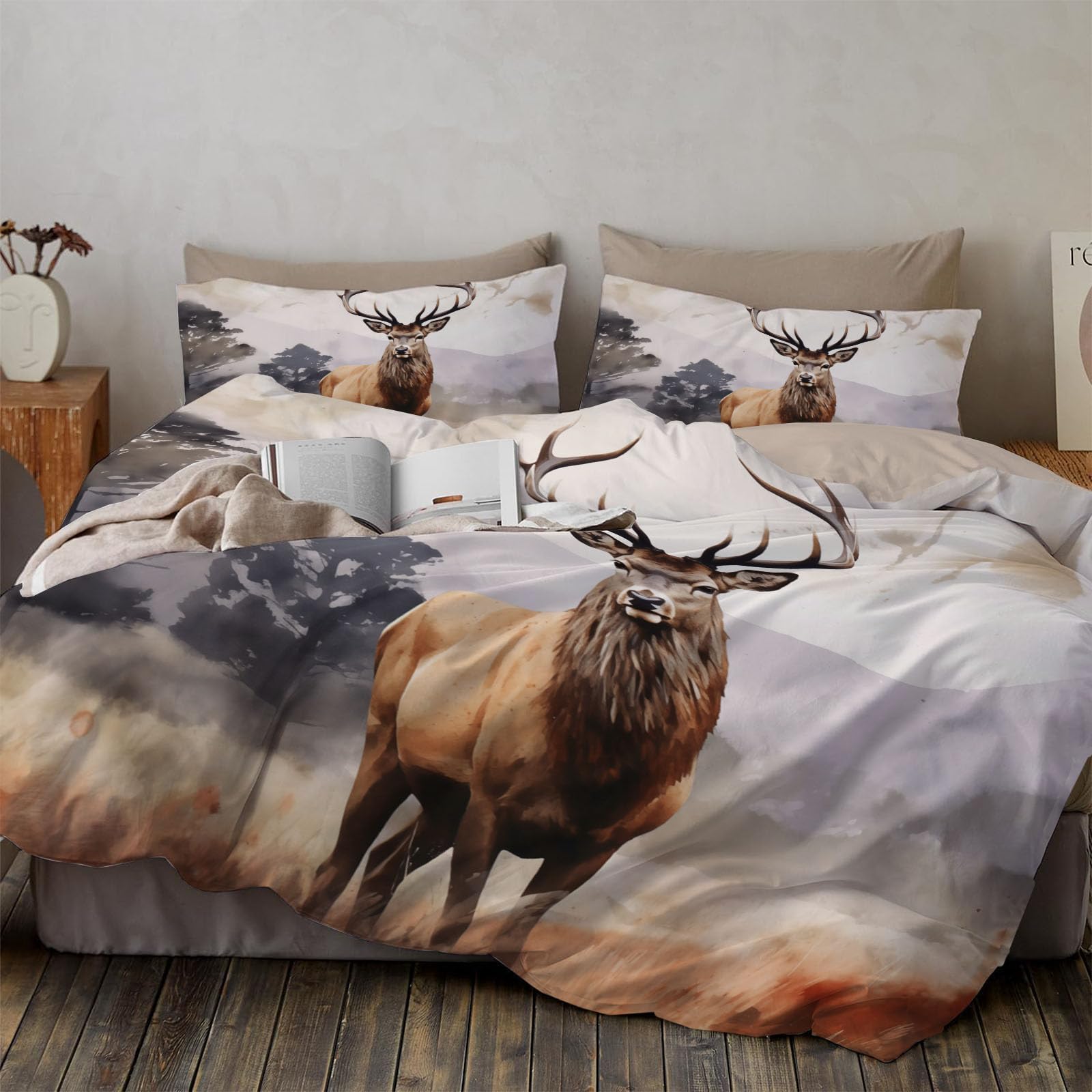 Parure de lit cerf vintage pour une chambre cosy et moderne
