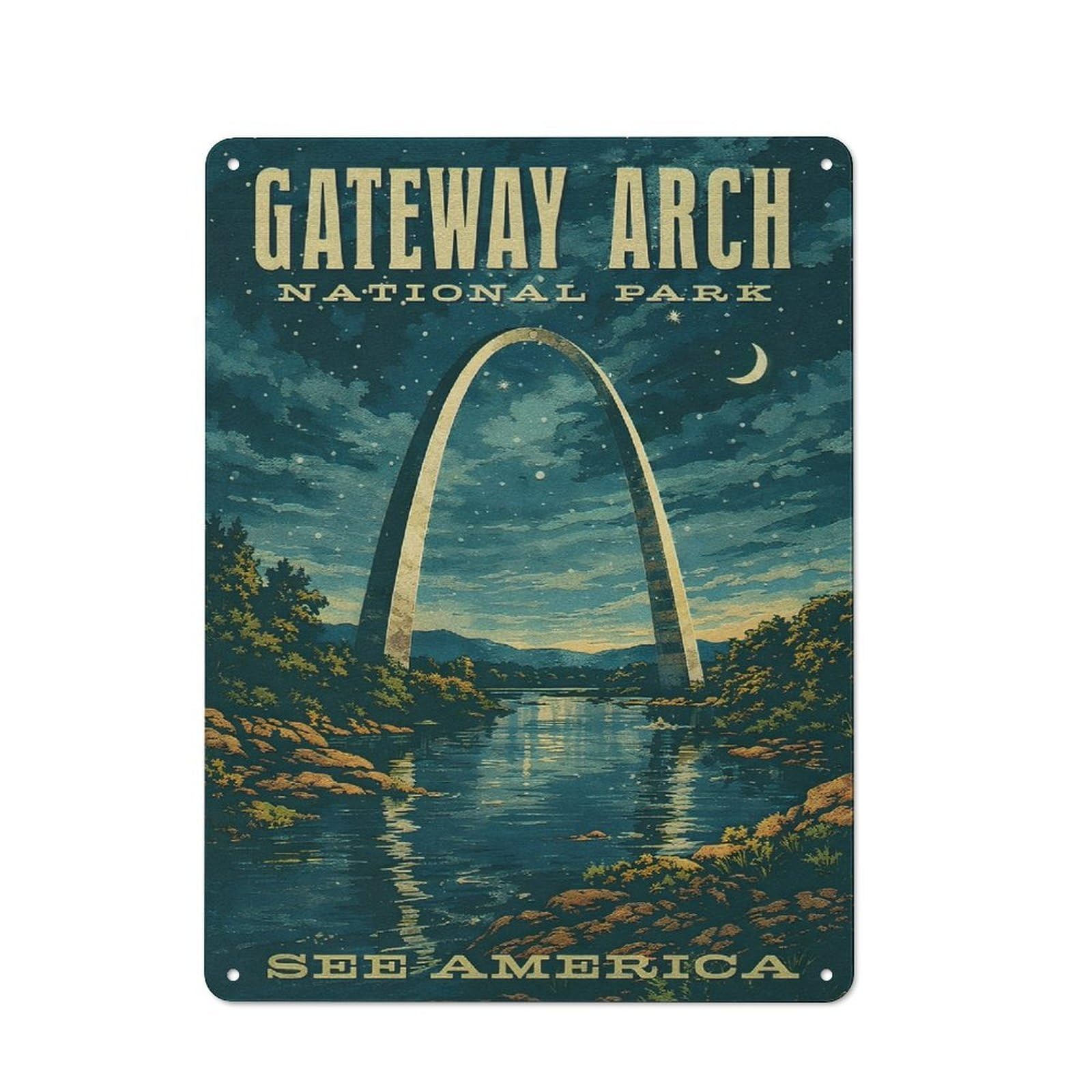 Junmoney Style-9 Vintage Tin Sign 40X30cm With Gateway Arch National Park Vintage For Studio Or Craft Room, A Decorative Christmas Gift For Creative-Space Collectors
