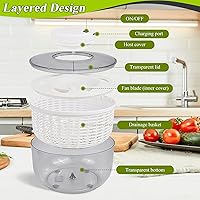 Vista 2 de Molinillo eléctrico para ensaladas de 6.3 cuartos de galón, gran capacidad, giratorio automático de secado rápido para lechugas y verduras que sirve