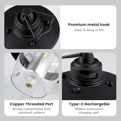 Miniatura 6 de Linterna LED para campamento, luz de campamento recargable USB-C con modos de luz múltiple, impermeable, duradera, luz inalámbrica para tienda de