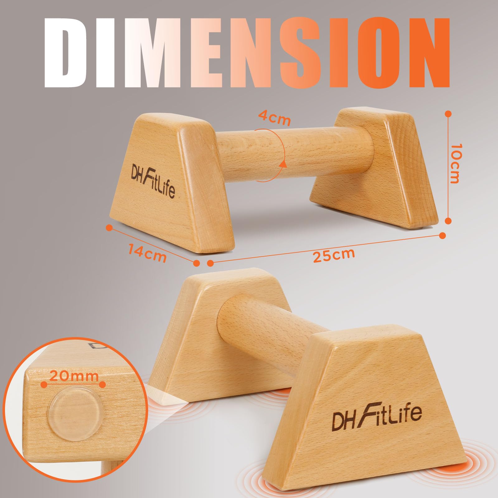 DH FitLife Poignées de Pompes en Bois - 2x Poignées Antidérapantes et Respectueuses des Articulations pour Pompes | Parallettes | Barre parallele| Équipement de Calisthénics pour Entraînement de Force