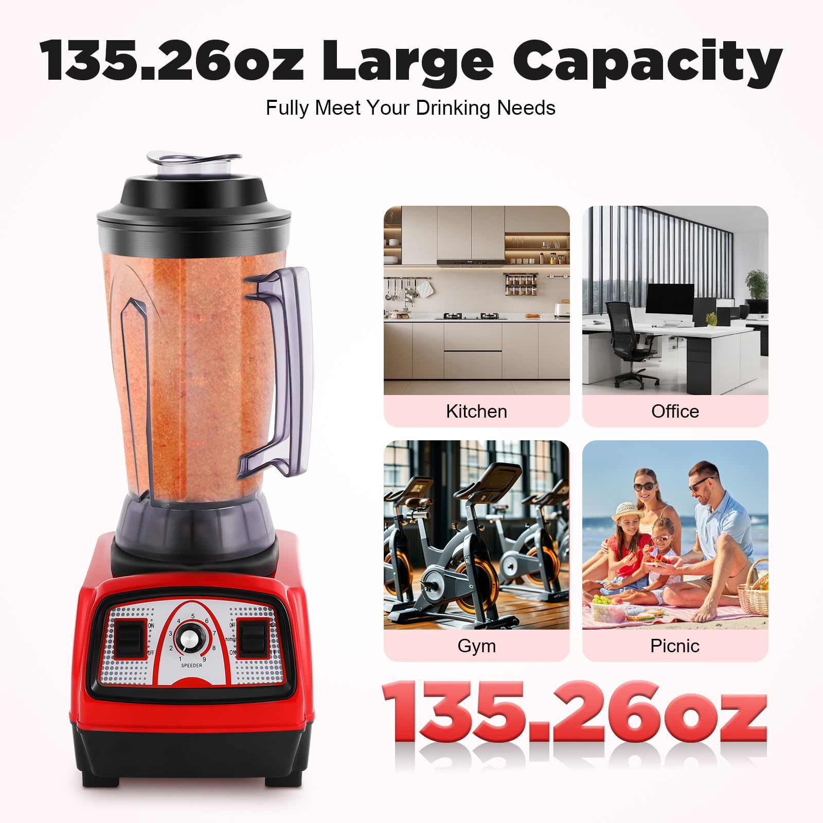 Mikser o wysokiej wydajności 2200 W, 4 l, 26 000 obr./min, mikser do smoothie z mieszadłem, 9 prędkości, profesjonalny blender, do domu, restauracji, barów, sklepów z herbatą mleczną, 22 x 23 x 57 cm