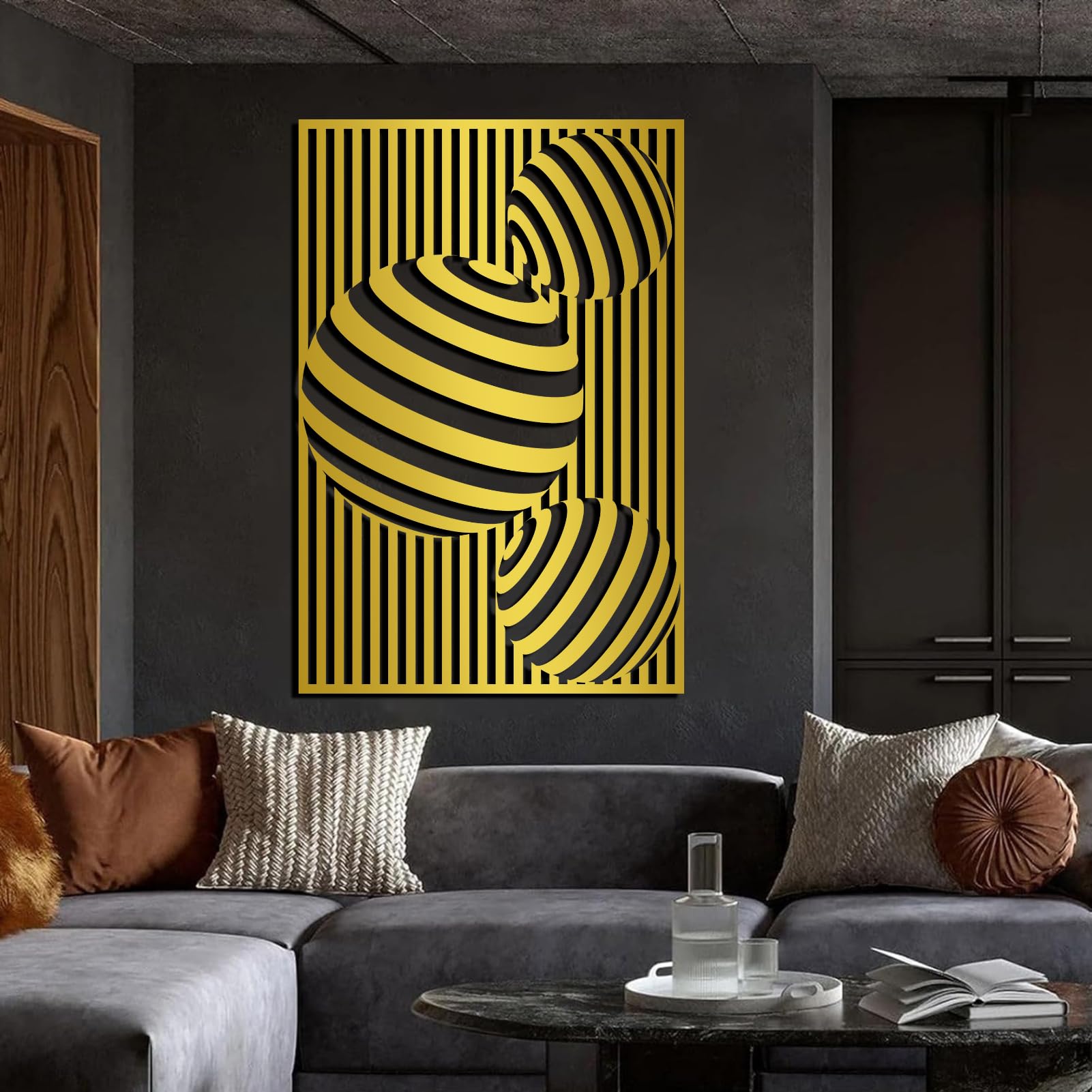 Metalowa, czarna, iluzoryczna spiralna sztuka ścienna, metalowa, geometryczna, abstrakcyjna dekoracja ścienna do domu, iluzoryczna spiralna sztuka dekoracyjna, nowoczesna rzeźba do salonu, p