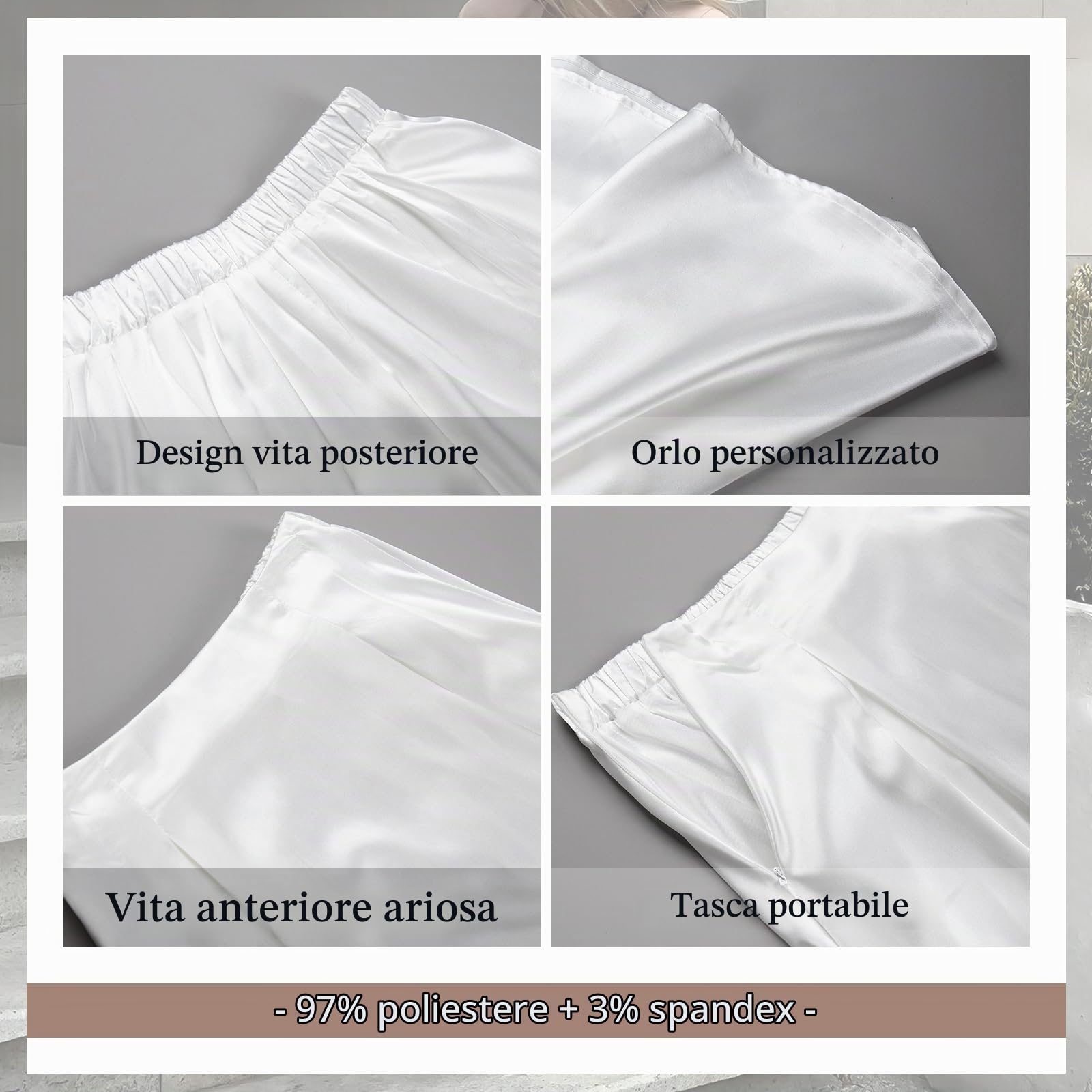 Gonna Lunga Elegante in Raso a Vita Alta da Donna con Cintura Elastica, Maxigonna Setosa Adatta per Matrimonio, Cocktail Party, Affari