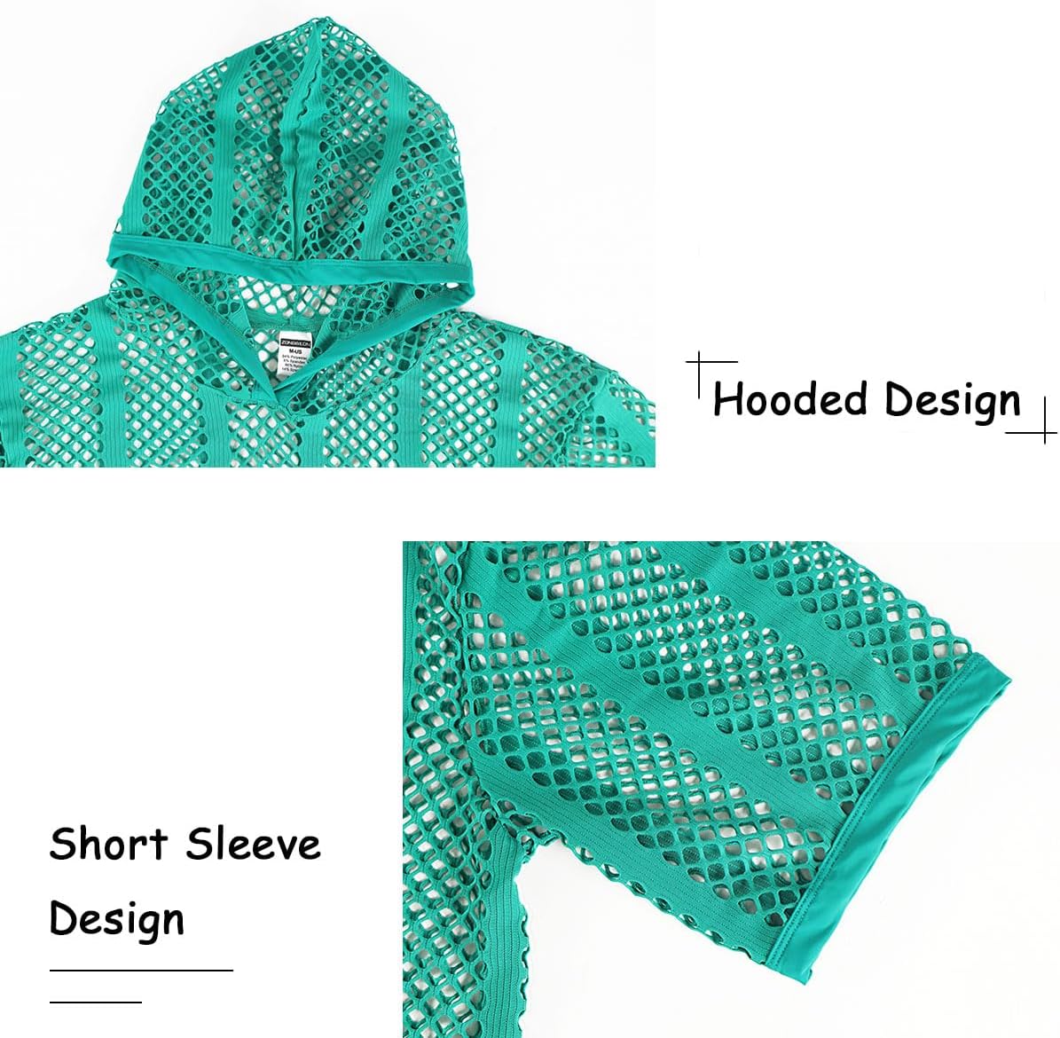 Men's Sexy See Through Fishnet Hoodies Short Sleeve T-Shirt Sheer Mesh Pullover - Image 3