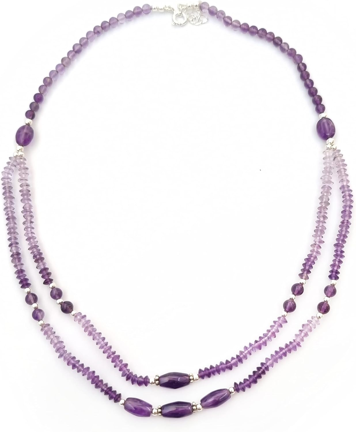 Purple Amethyst Beads Multi Strand Necklace Sterling Silver Statement Gemstone Crystal Jewelry Gift for women
