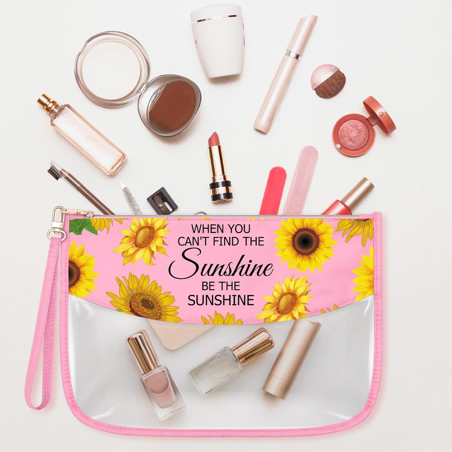 Sunflower Makeup Bag for Women Inspirational Gifts for Women Friends Christmas Birthday for Mom Teacher Coworker Clear Cosmetic Bag Sunflower Themed Graduation Gifts for Daughter Travel Toiletry Pouch - Image 6