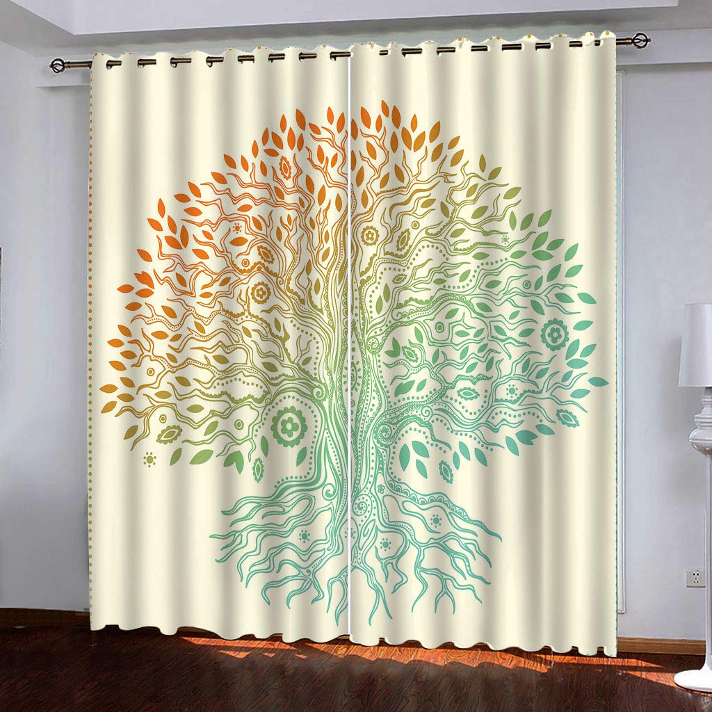 Lot de 2 rideaux occultants beige arbre 132x225cm pour chambre et salon