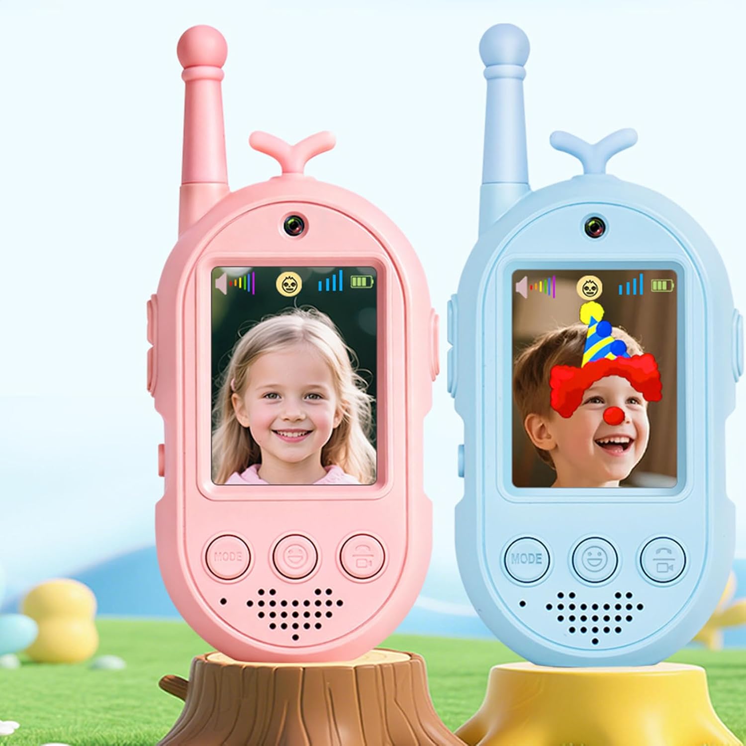 トランシーバー おもちゃ 2台セット 子供 同時通話 長距離 500m キッズトランシーバー 無線機 携帯型 簡単操作 緊急対応 おもちゃ 知育玩具  通話 キッズおもちゃ 小学生 男の子 女の子 誕生日 プレゼント クリスマス 子供用ビデオトランシーバー - 2台セット ラジオおもちゃ - 通信距離約300m 充電式 子供用ウォーキートーキー 4音声効果付き