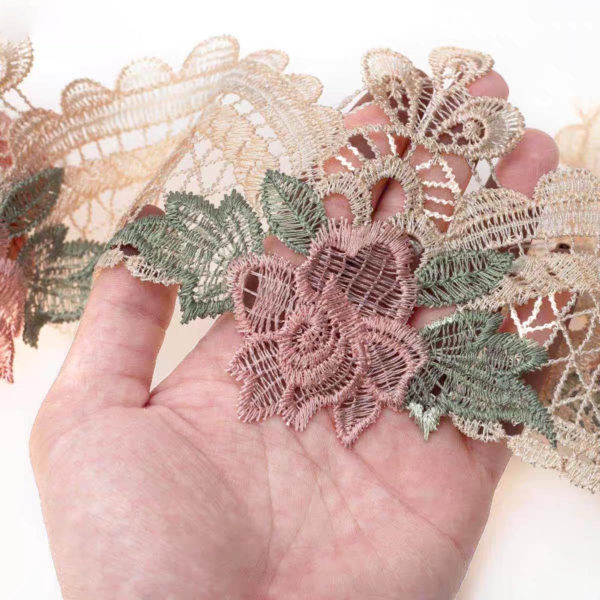 30 Yards Embroidery Lace Trim Floral Lace Design Ribbon Sewing for DIY Handmade Sewing Dress Curtains Border Decoration (Brown, 30 Yard)