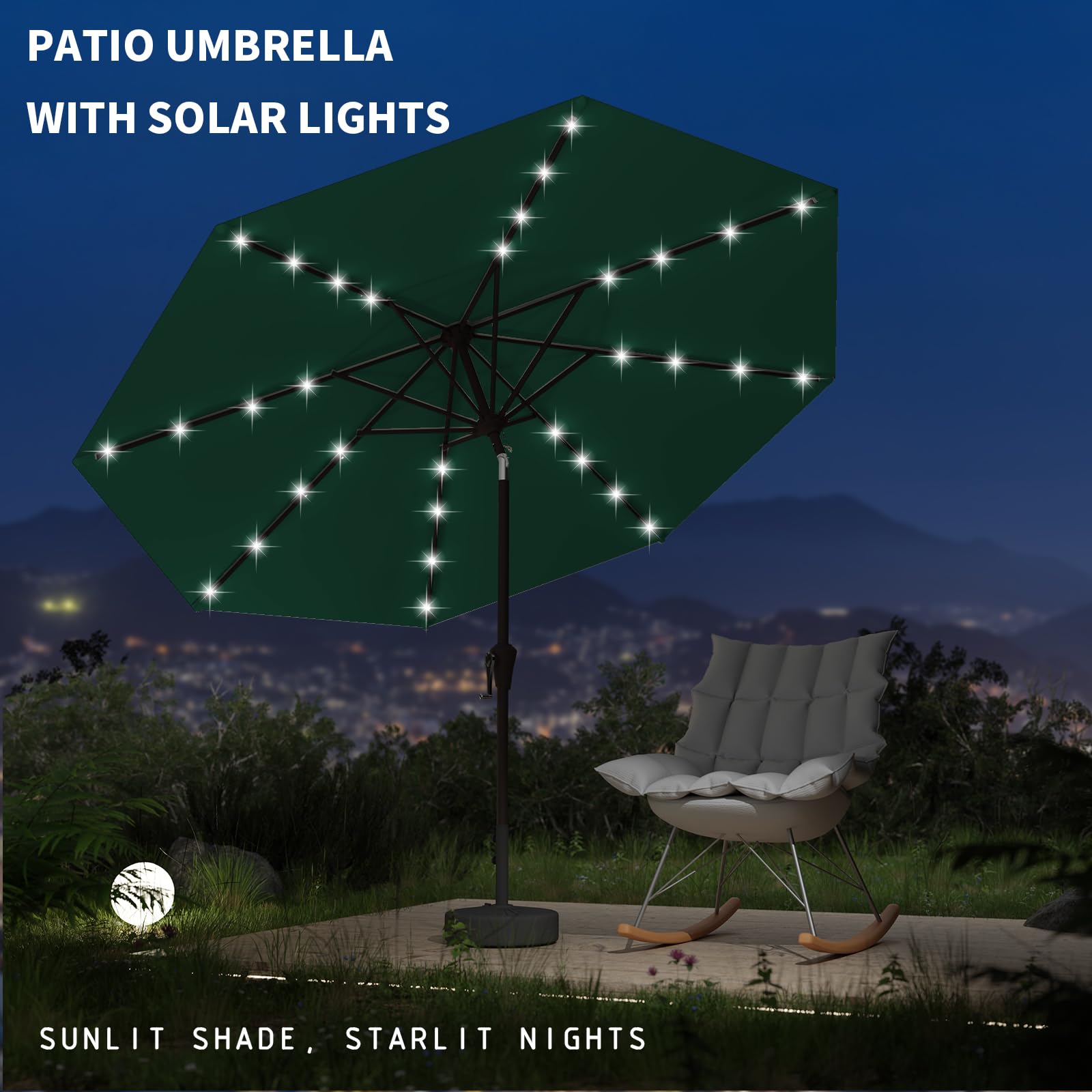 Tobeos 9FT Patio Umbrella with Solar Lights,Outdoor Market Umbrella with Tilt and Crank, LED Lighted Table Umbrella for Garden,Deck, Backyard,Pool,Beach (Dark Green) : Patio, Lawn & Garden