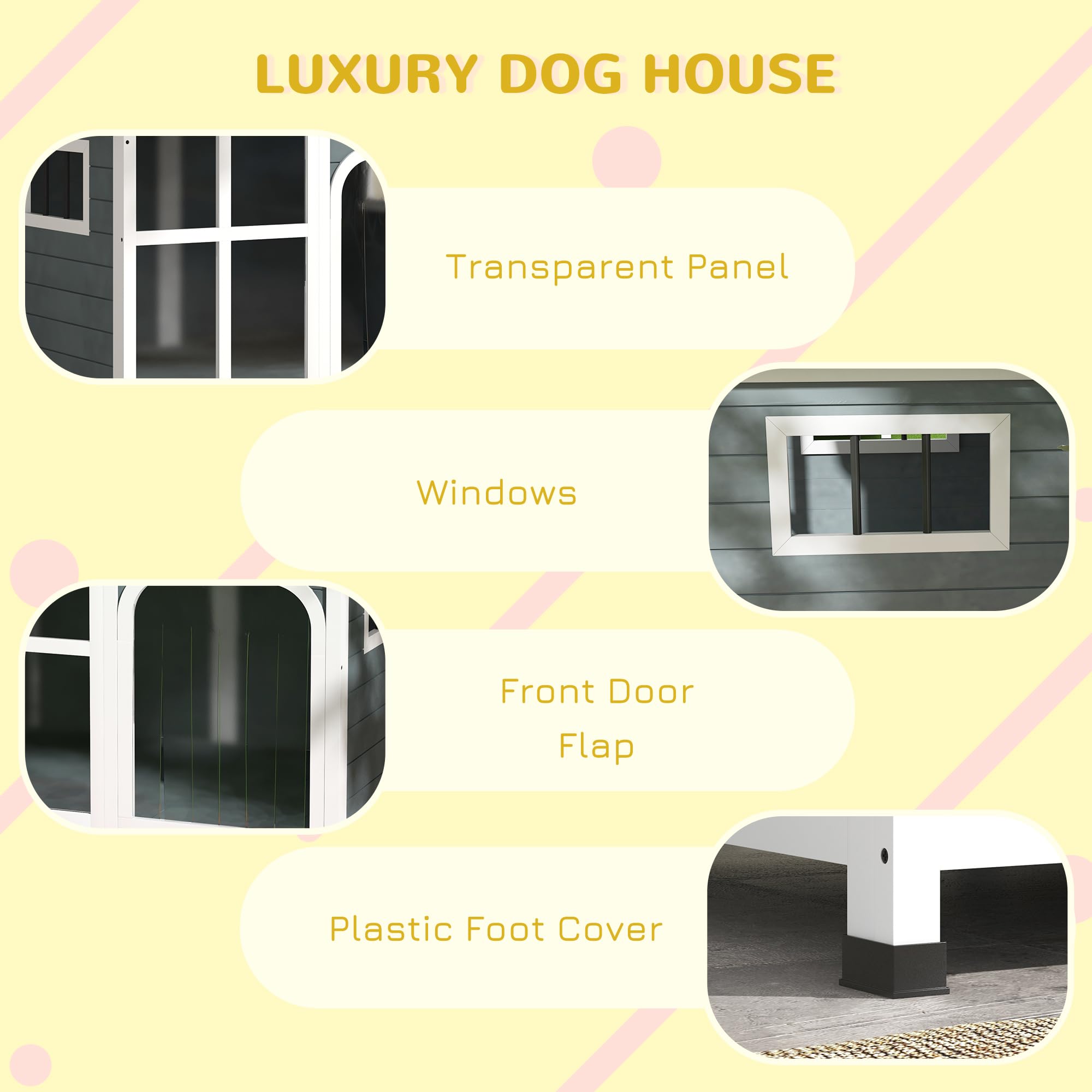 PawHut Cuccia per Cani da Esterno in Legno, Casetta per Cani con Tenda Protettiva, Finestra e Tetto Apribile, Cani Taglia Media max. 20 kg, 101x66.5x70.5cm, Grigio Scuro