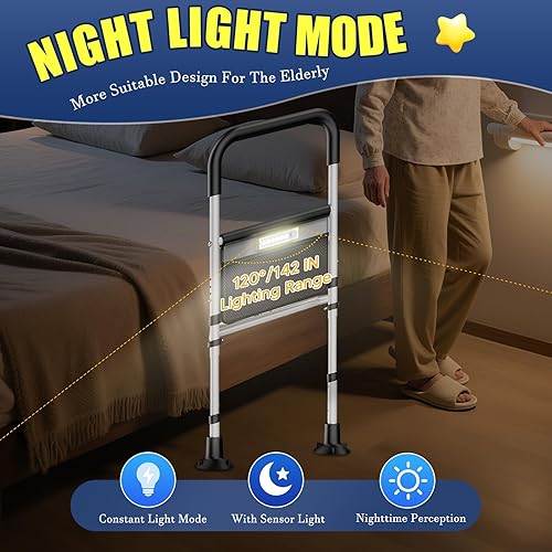 Miniatura 4 de Rieles de cama para adultos mayores, rieles de asistencia de cama ajustables aprobados por ASTM para personas mayores, mango ergonómico