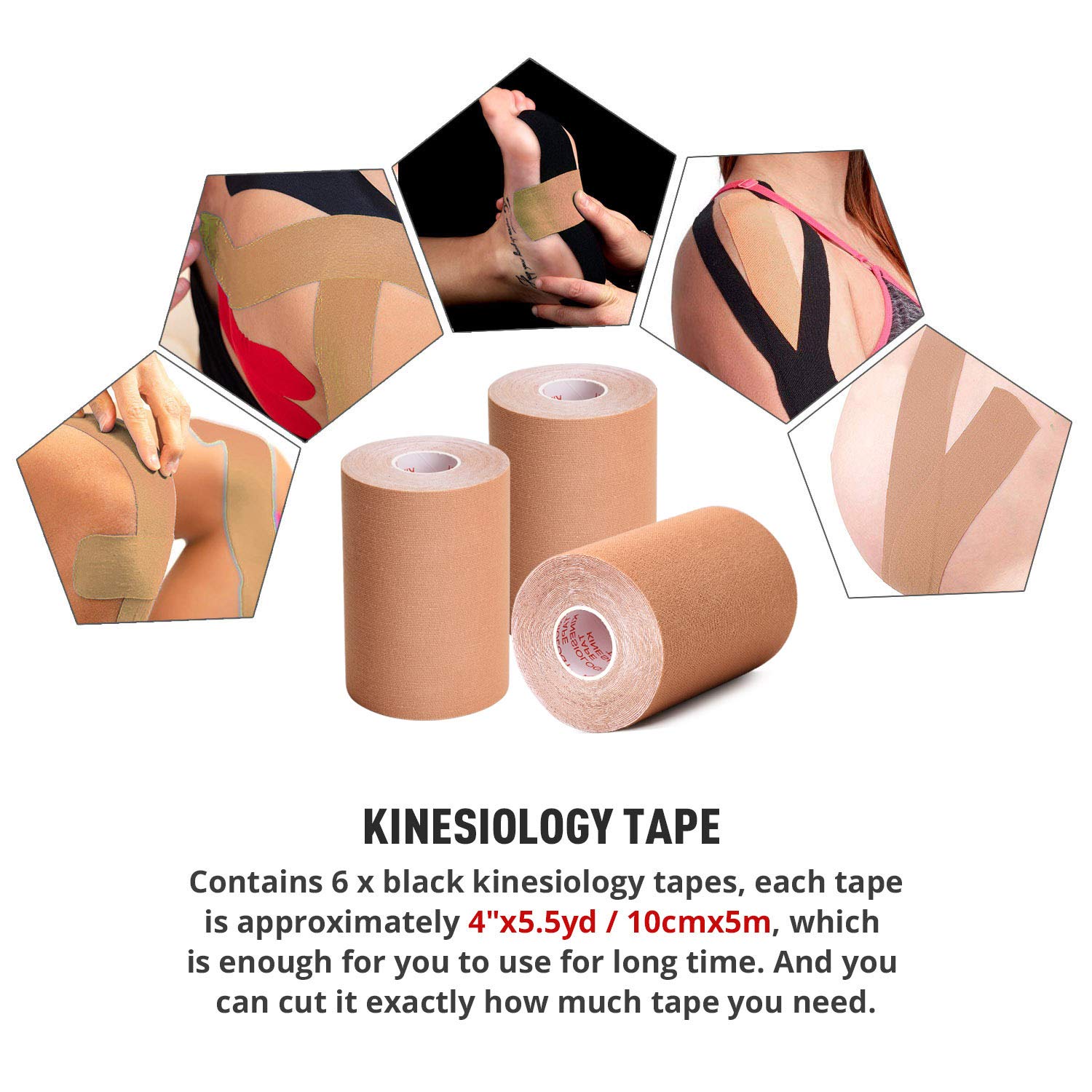 Kinesiologie Tape Set, Elastisches Klebeband 5cm/ 7.5cm/ 10cm x 5m, Sport Muskeln Zentrum Fitness Band (Khaki, 10cmX5m)