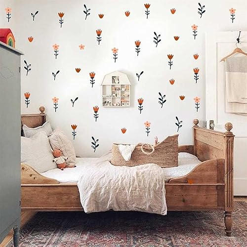 Miniatura 3 de IKEYU-31 - Calcomanías de pared con diseño de flores, diseño de hojas verdes retro, para habitación de niños y bebés, diseño de flores retro