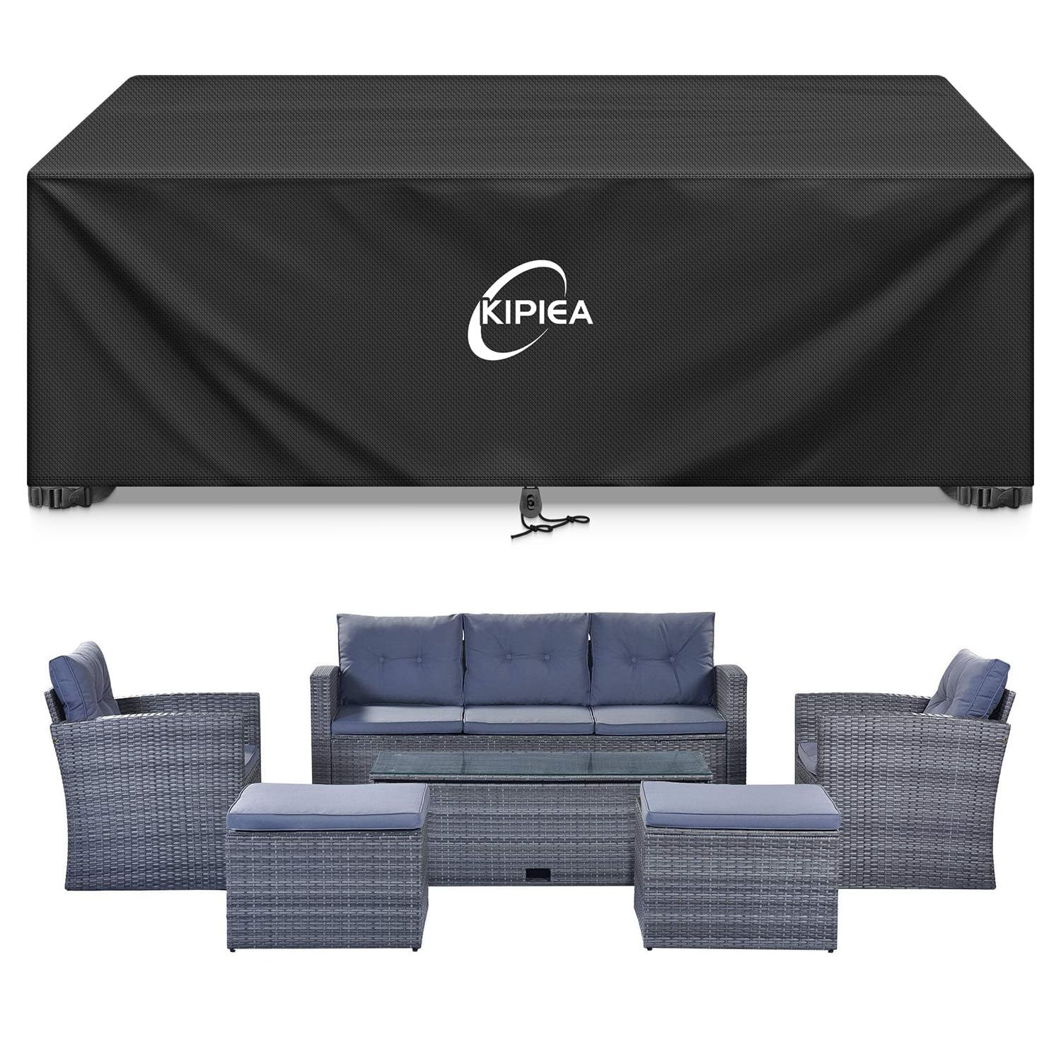 Kipiea Patio Furniture Covers Waterproof Winter, Heavy-Duty 420D Outdoor Patio Table Set Covers, Rectangular Outdoor Sectional Couch Covers (78" L x 58" W x 28" H) — view 21