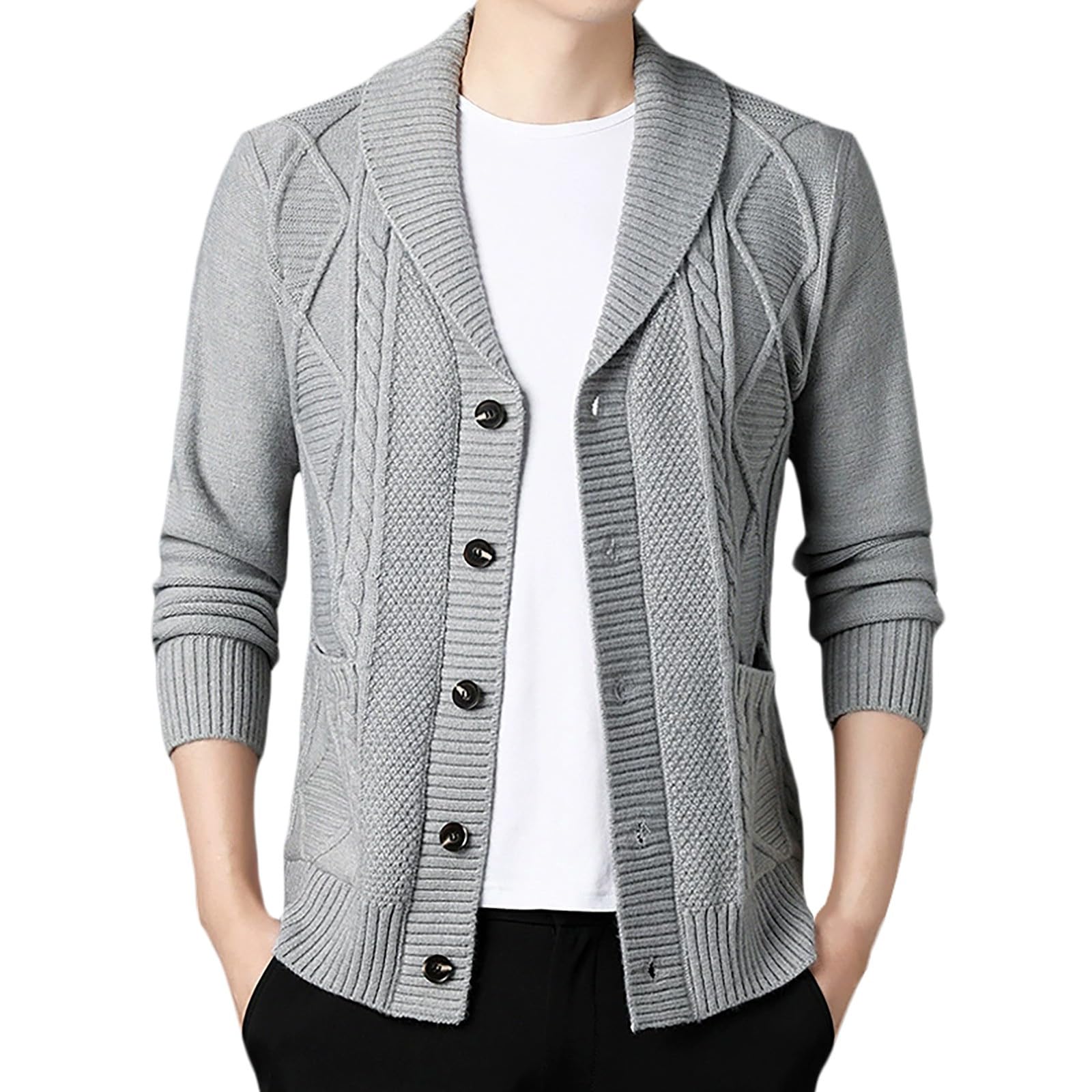 Cardigan Hombre Lana, Jersey Hombre Invierno Cuello con Solapa Manga Larga Cárdigan De Punto Cierre De Botones Chaqueta Invierno Holgado Casual para Otoño Invierno
