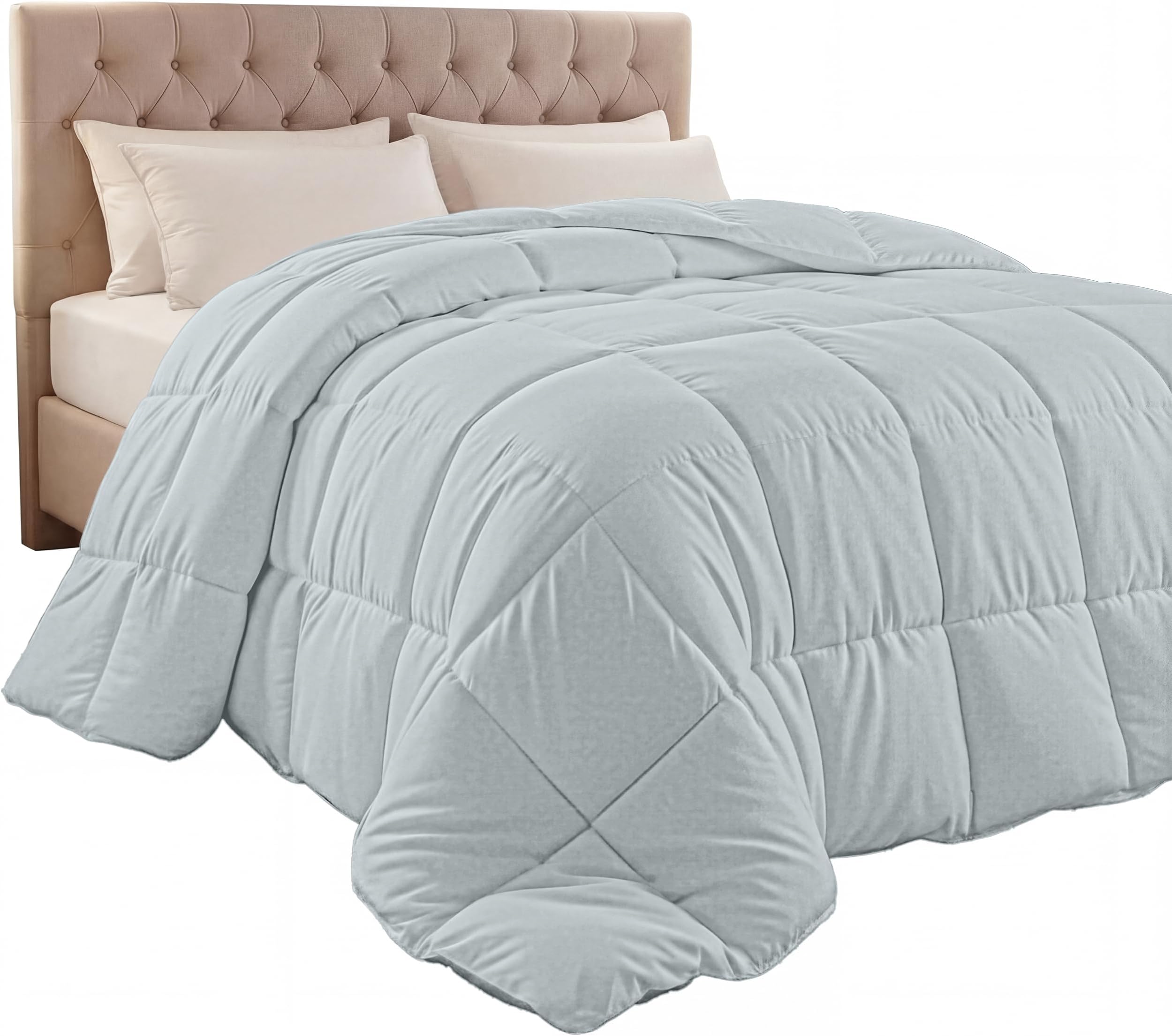 Queen Comforter Duvet Insert, Quilted Light Grey Comforter with Corner Tabs, Box Stitched Down Alternative Comforters Queen Size 88 x 88 inches