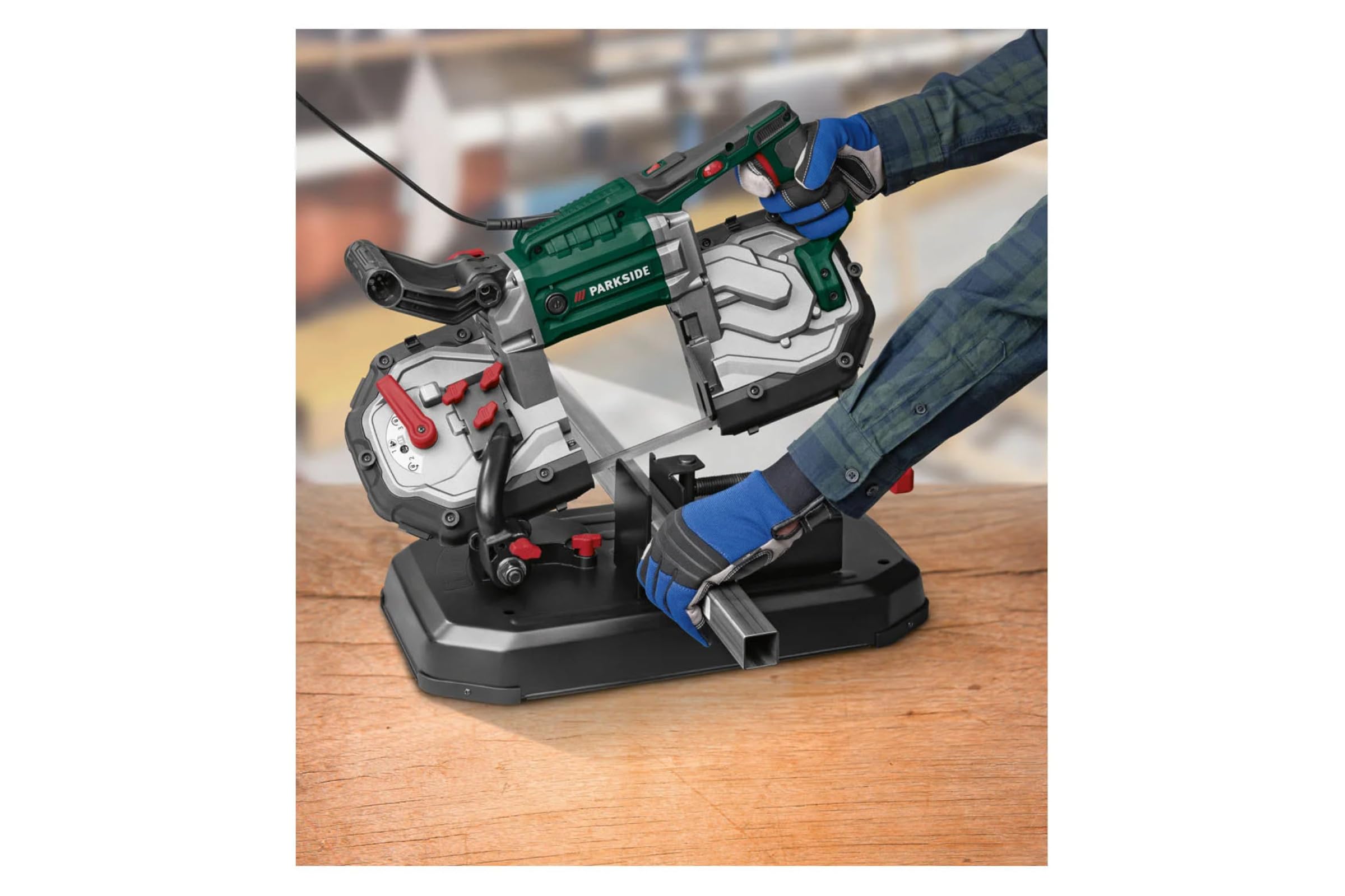 Sega a nastro in metallo PARKSIDE®, sega a nastro per troncare, 1100W, luce LED, sega fissa o manuale, durevole