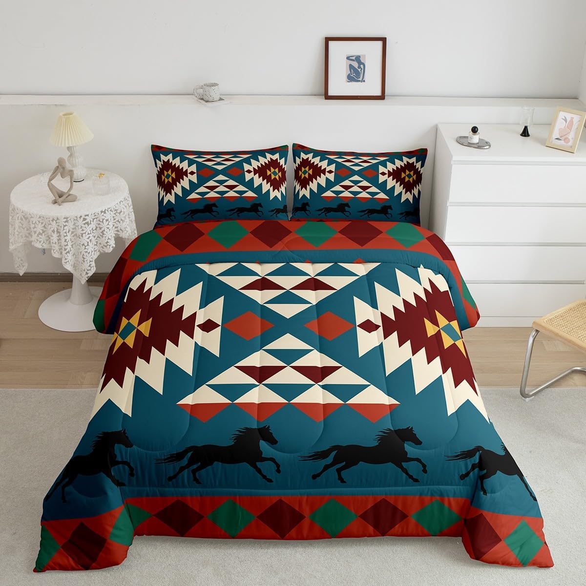 Southwestern Bedding Set Twin Horse Quilt,Farm Animals
