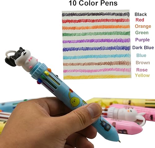 Miniatura 5 de Maydahui 8 bolígrafos 10 en 1, retráctiles, multicolor, 10 colores, con diseño de animales de dibujos animados, conejo, cerdo, hámster, gato, estilo