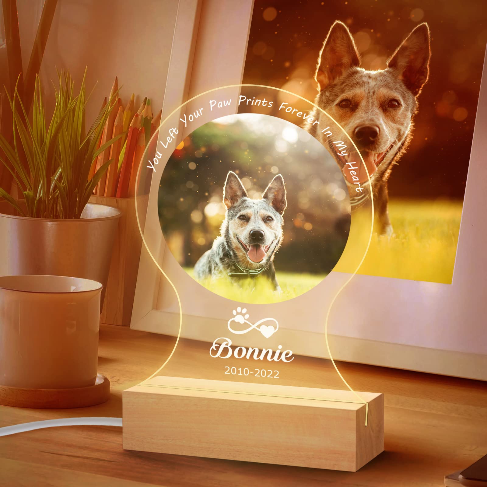 Personalized Dog Memorial Gifts Custom Photo Night Lights Pet Loss Gifts Dog Memorial Plaque Cat Memorial Photo Frame Sympathy Gifts with Picture Name Date - Keepsake Loss of Dog Cat Bereavement Gifts