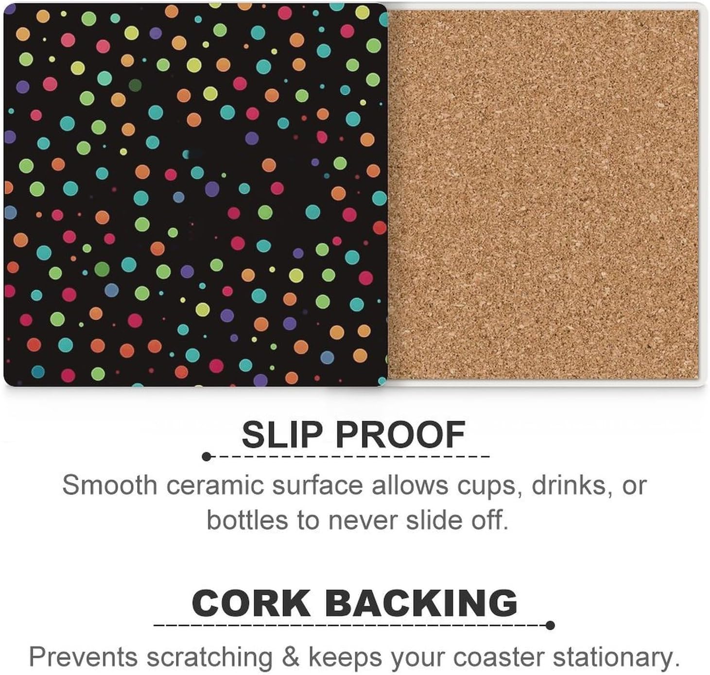 Black Polka Dot Background Coasters Absorbent Ceramic Coasters for Drinks Coaster with Cork Backing for Table Protection Square Drink Cup Mat Modern Style Coaster for Coffee Table